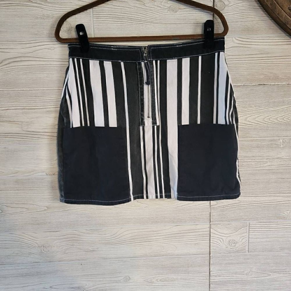 BDG Urban Outfitters Striped Mini Skirt Zip Up Womens SZ L Grunge Y2K Pockets